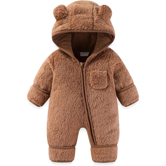 Other - Newborn Baby Bear Outfit With Fold Over Mittens and Footies Girls Winter Fleece
